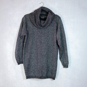 Jeanne Pierre Womens Wool Silver Metallic Sweater Turtleneck Black Tunic Size S